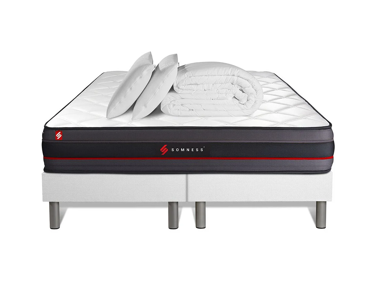 Pack matelas REGEN 160x200 + double sommiers blanc 80x200 + Couette + 2 oreillers