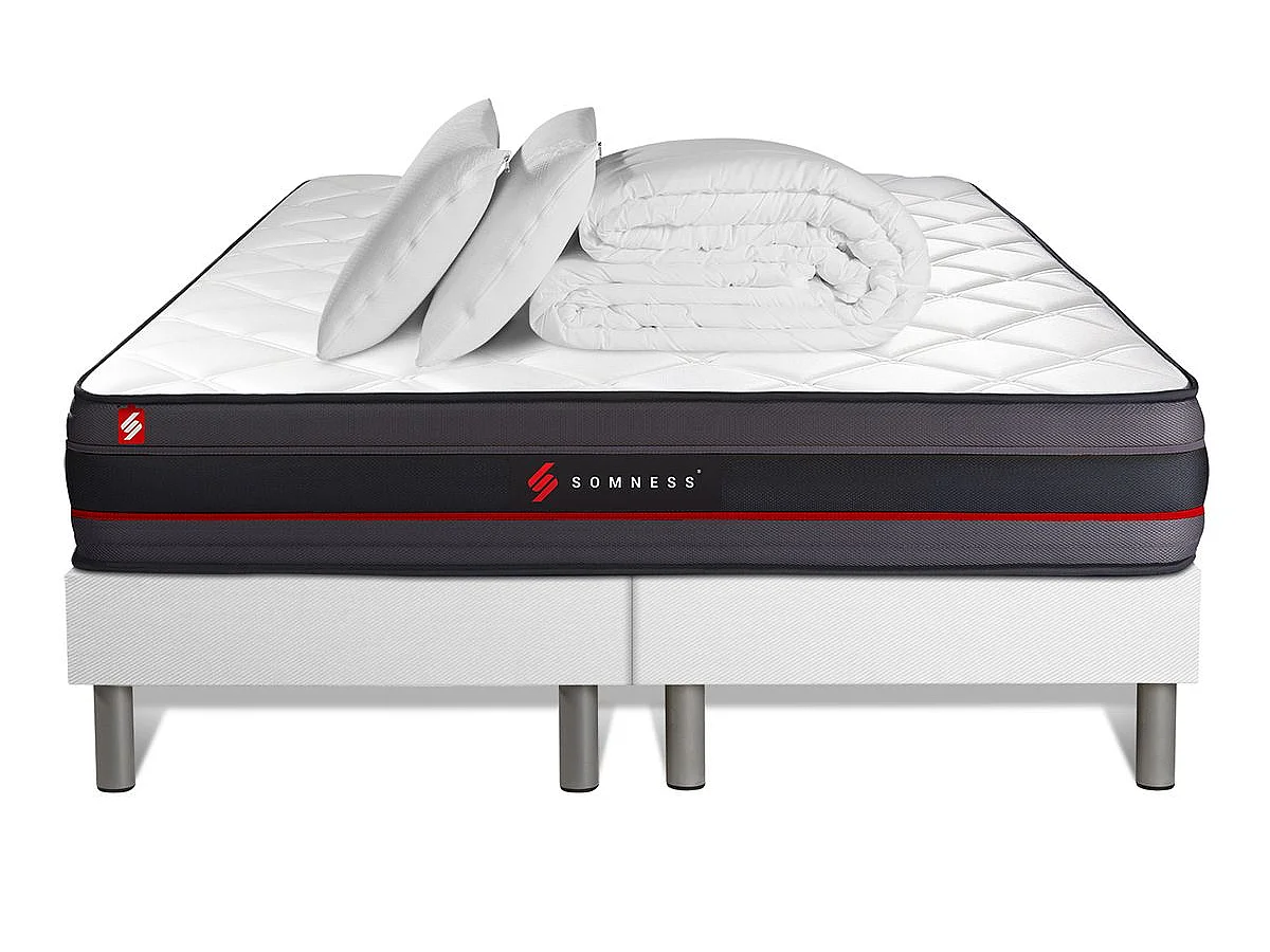 Pack matelas REGEN 160x200 + double sommiers blanc 80x200 + Couette + 2 oreillers