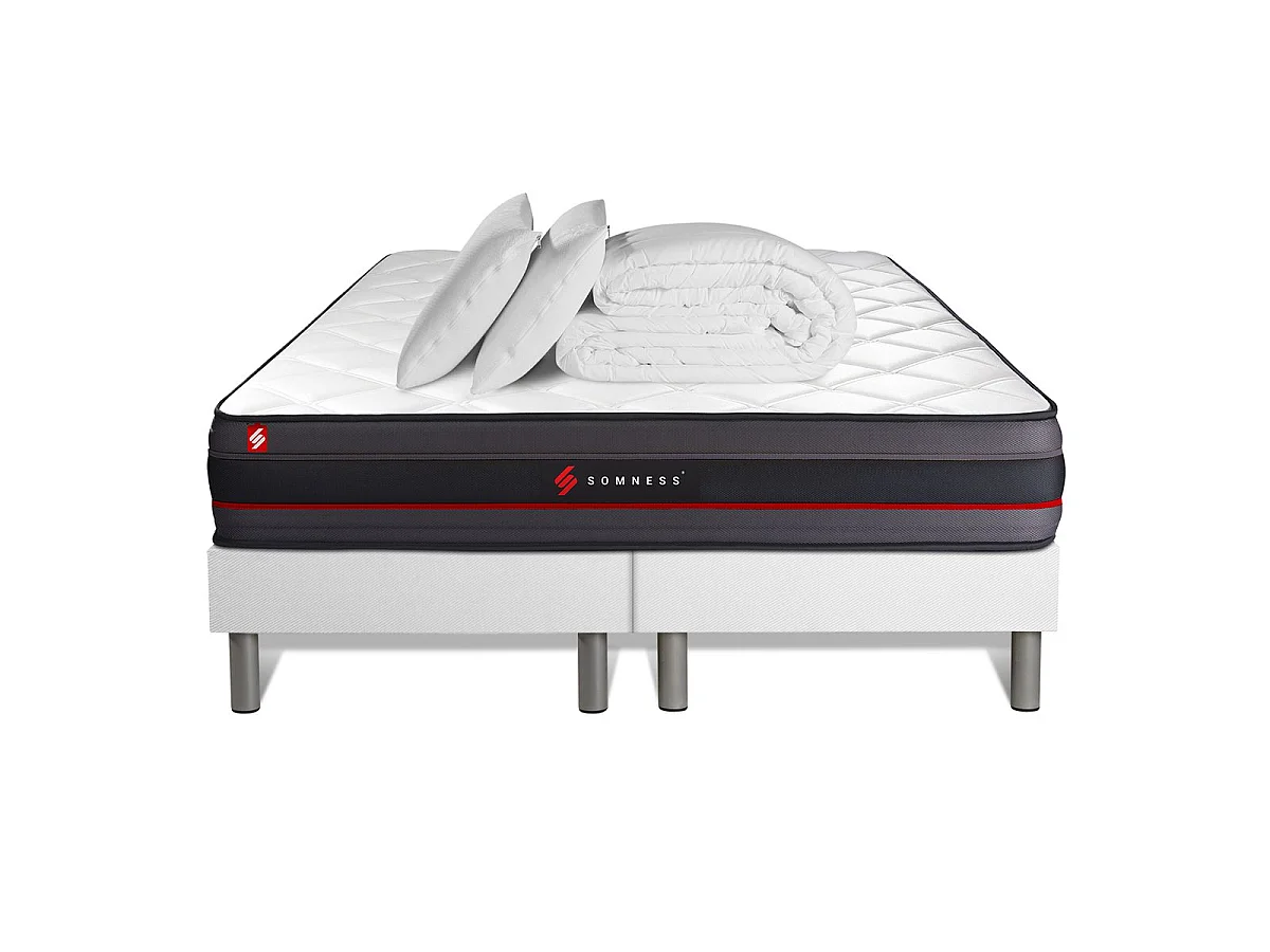 Pack matelas REGEN 160x200 + double sommiers blanc 80x200 + Couette + 2 oreillers