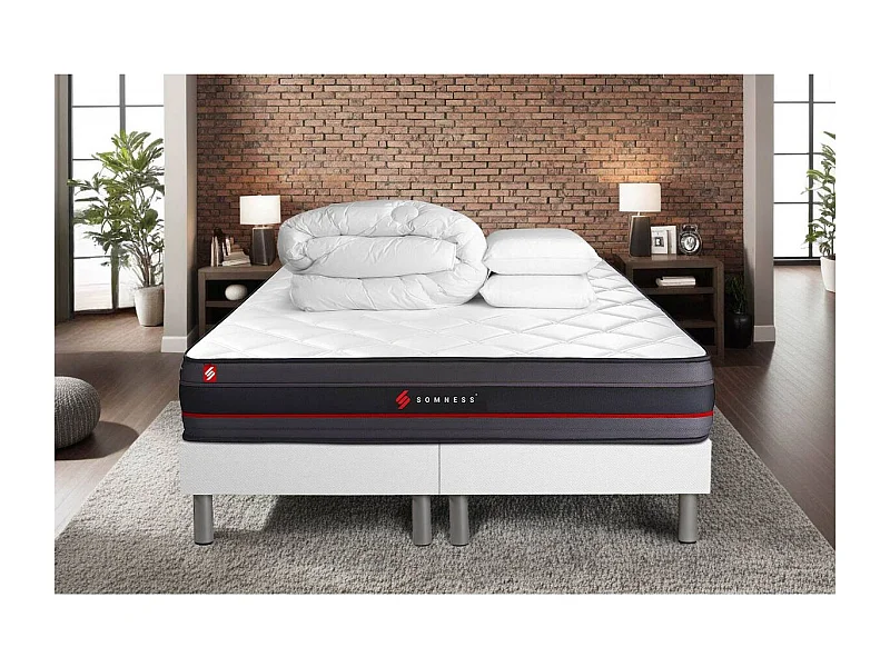Pack matelas REGEN 160x200 + double sommiers blanc 80x200 + Couette + 2 oreillers