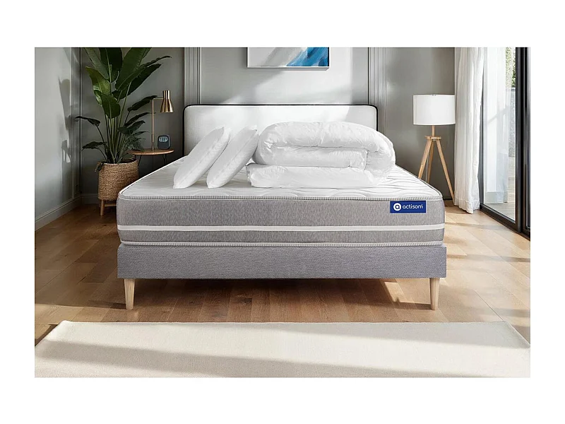 Pack prêt à dormir matelas Latex + mémoire de forme ACTILATEX TOUCH 180x200 cm + sommier KIT gris + 2 oreillers + couette