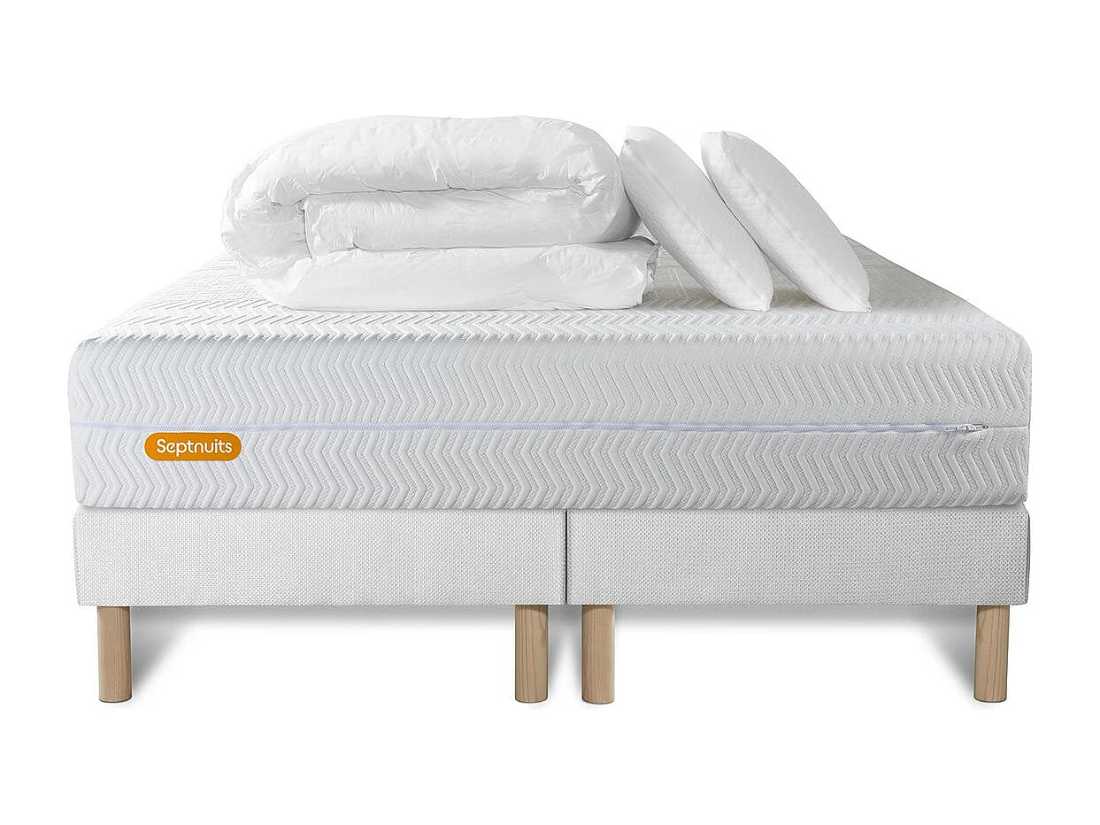 PACK Matelas 160x200 + double sommiers 80x200 Memo Bio  Mousse à mémoire de forme 5 zones de confort Maxi épaisseur