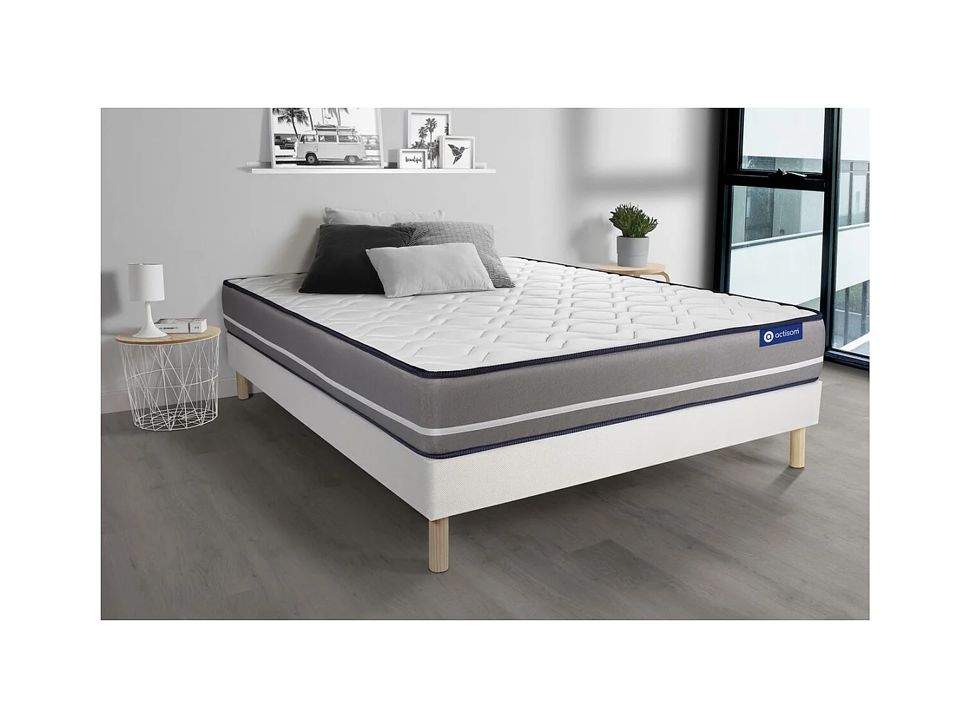Ensemble matelas Latex + mémoire de forme ACTILATEX PUR 140x190cm 3zones de confort + sommier KIT blanc