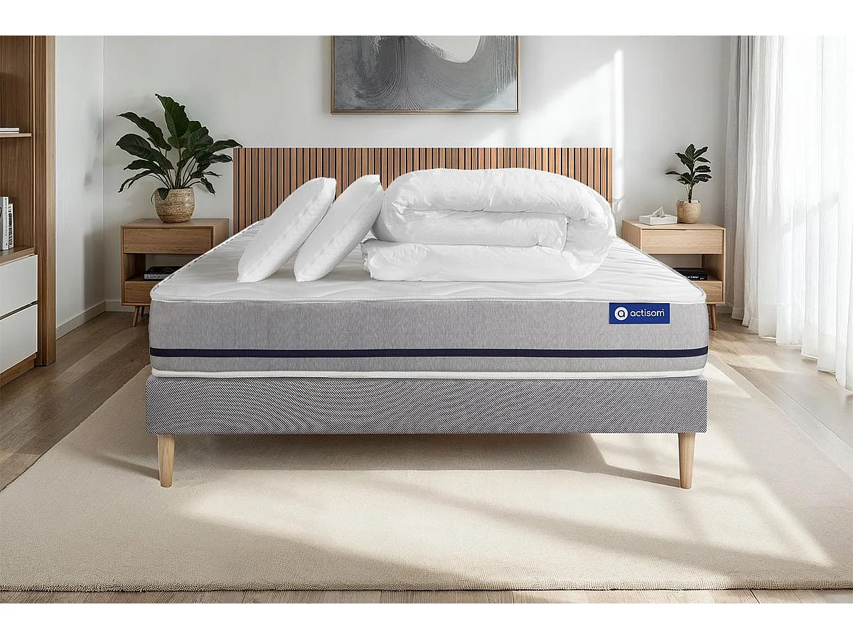 Compleet bedpakket - Matras 180x200 cm + Lattenbodem (set) + 2 kussens + Dekbed - Actimemo Soft