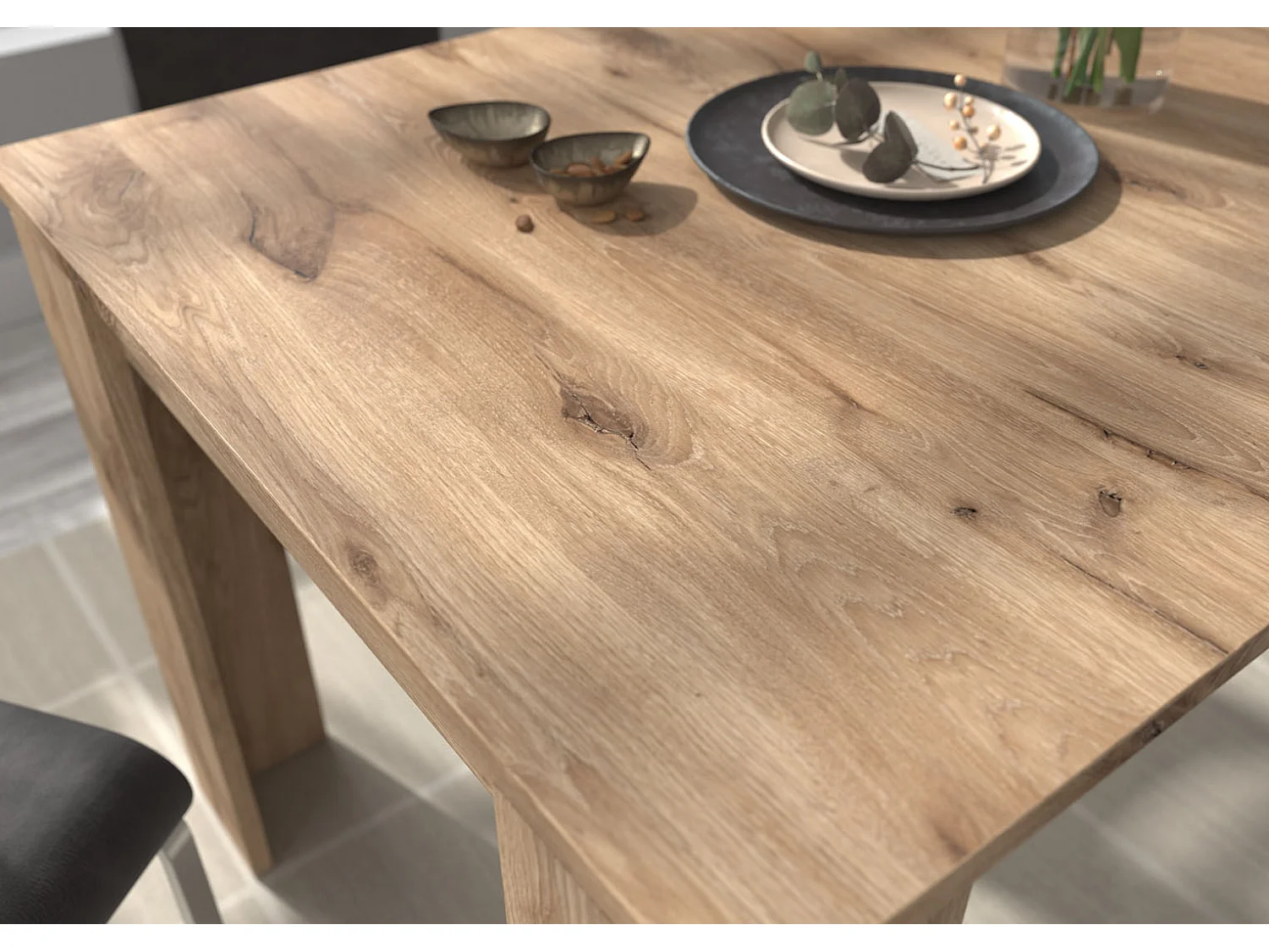 Titan table de salle à manger 160/200 cm incl. plaque supplémentaire chêne décor.