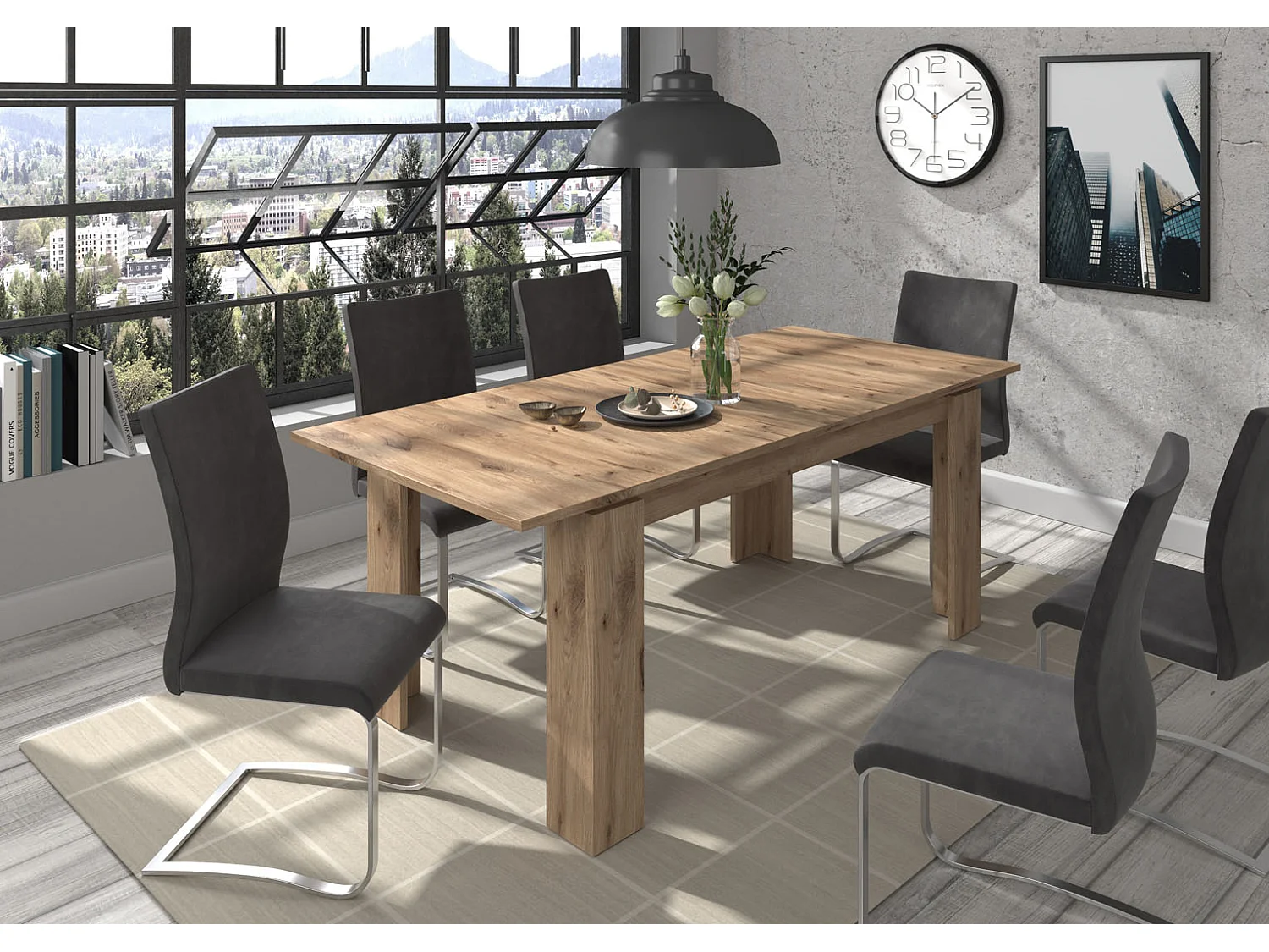 Titan table de salle à manger 160/200 cm incl. plaque supplémentaire chêne décor.