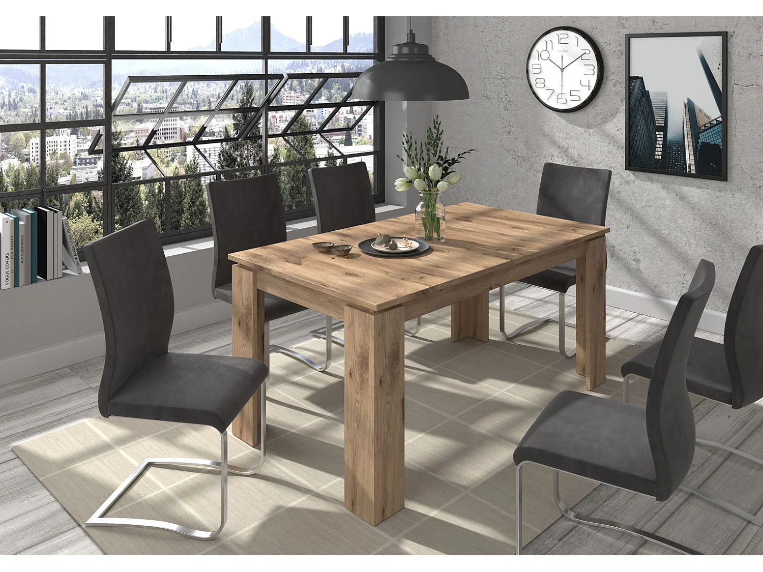 Titan Esstisch 160/200 cm inkl. Zusatzplatten Eiche dekor.