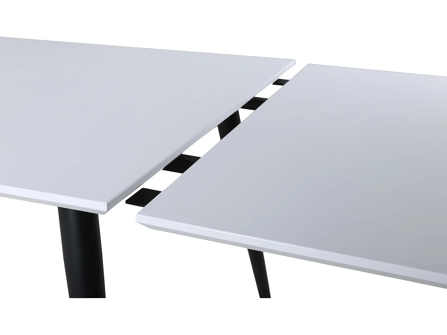 Jimmy Esstisch 90x195/285cm inkl. Zusatzplatten HPL weiß, schwarz.