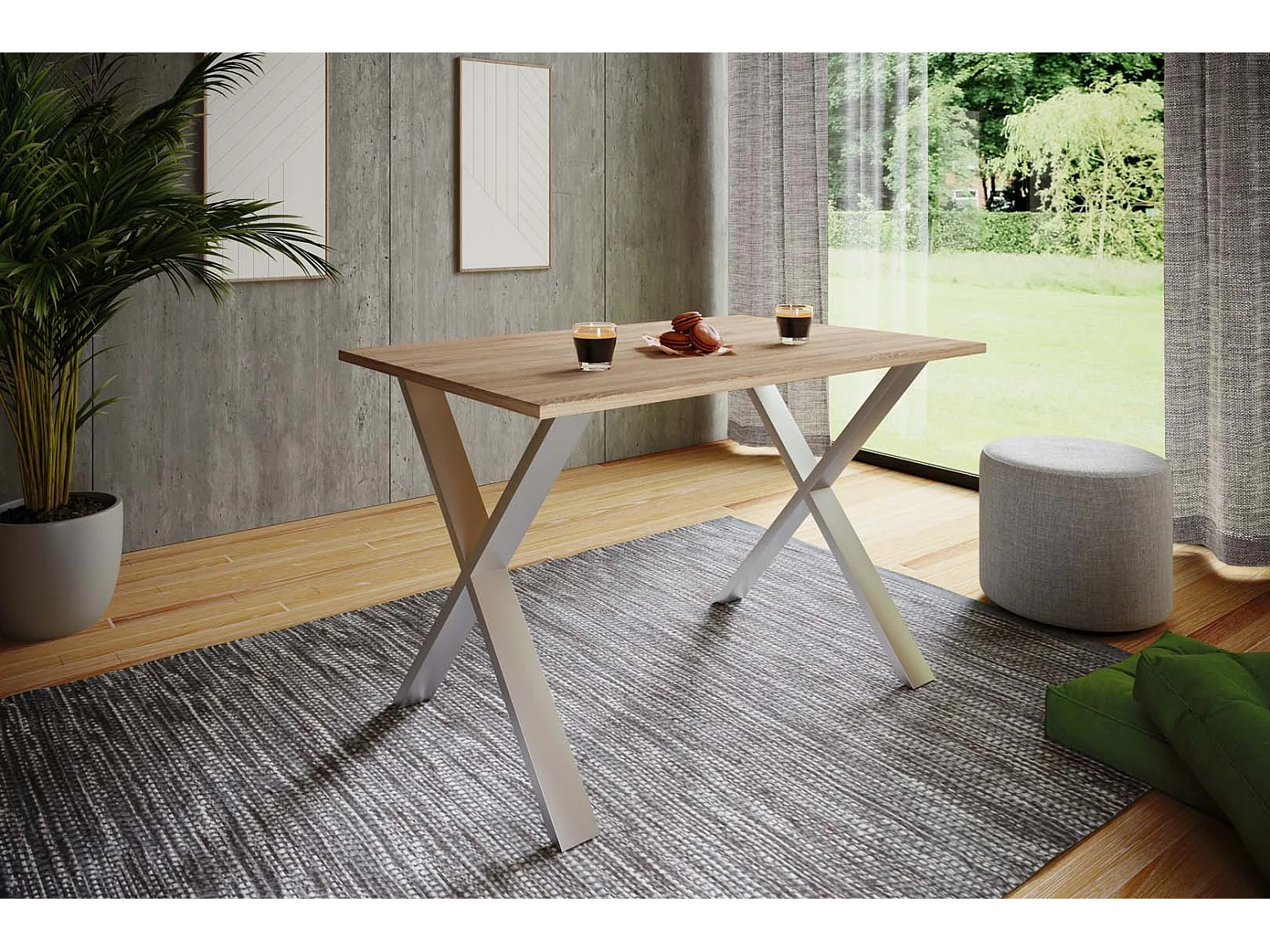 XonaX table de salle à manger 140x50cm chêne décor, couleur argent.