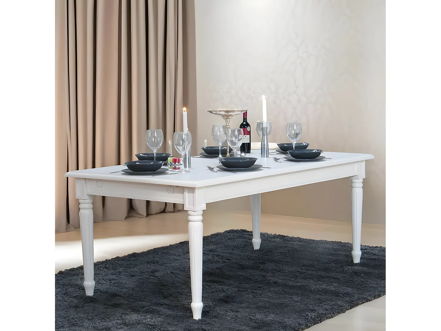 Amaretta Table de salle à manger 100x180/280, 2 extensions inclues, vieux blanc, vintage patiné.