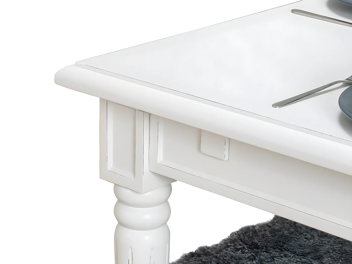 Amaretta Table de salle à manger 100x180/280, 2 extensions inclues, vieux blanc, vintage patiné.