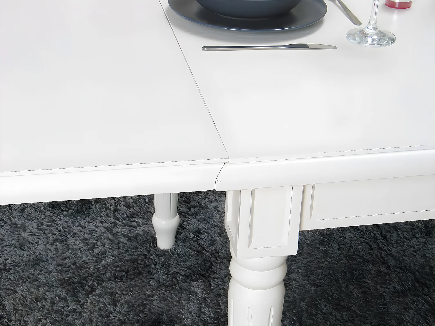 Amaretta Table de salle à manger 100x180/280, 2 extensions inclues, vieux blanc, vintage patiné.