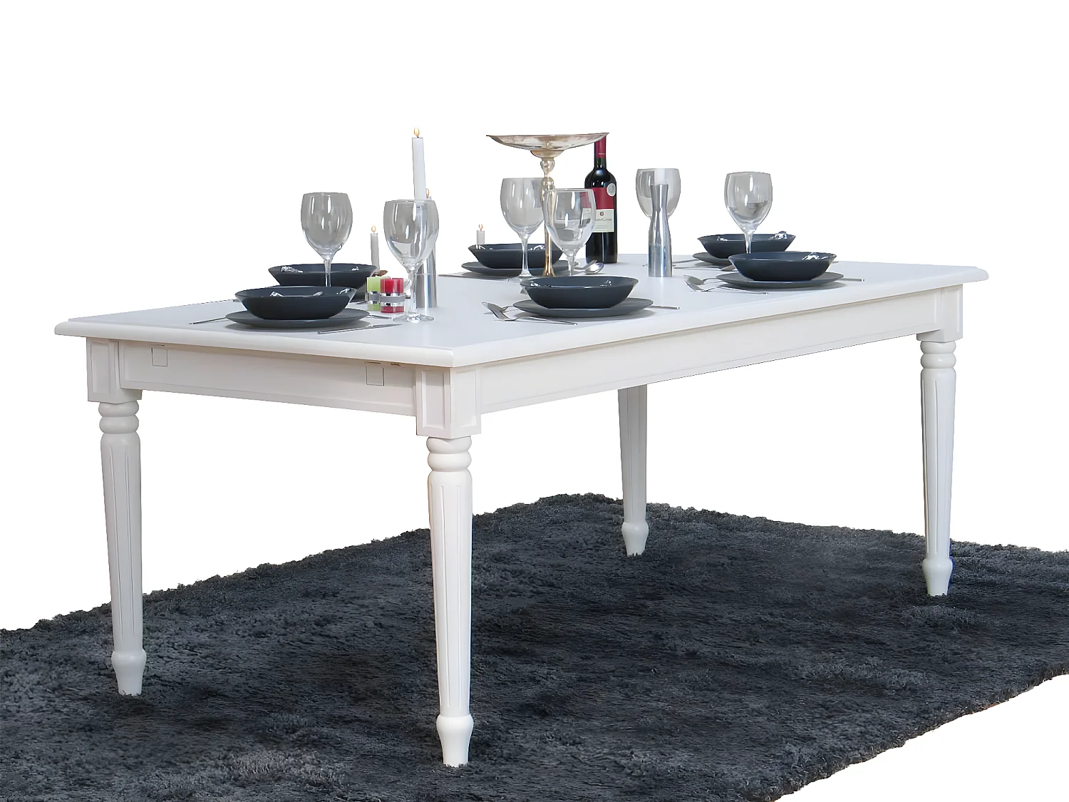 Mozart eetkamertafel 100x180/280 cm incl. 2 verlengbladen antiek wit, antiek gepatineerd.