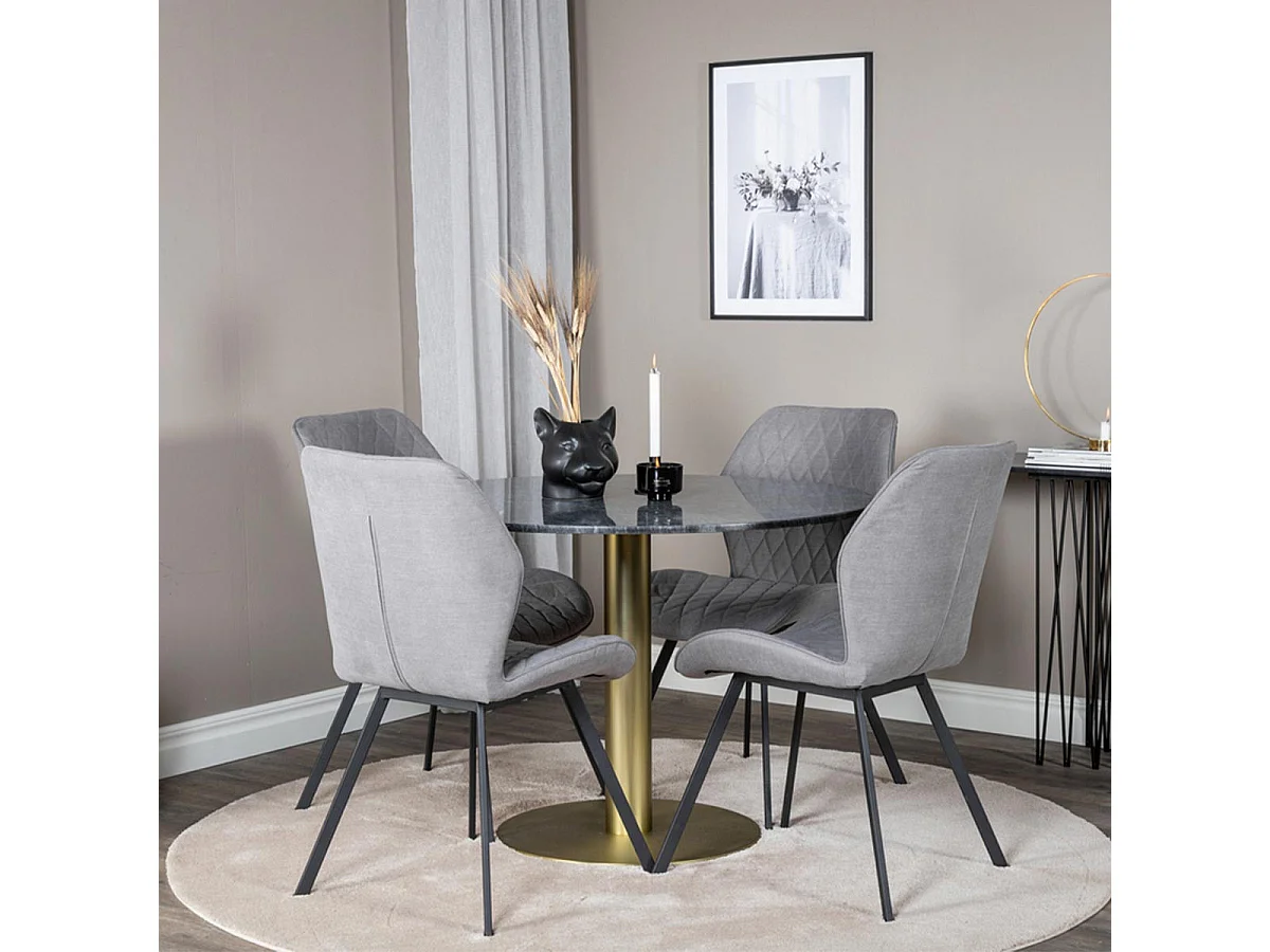 Table à Manger en Marbre "Estelle" 106cm Gris Foncé & Or