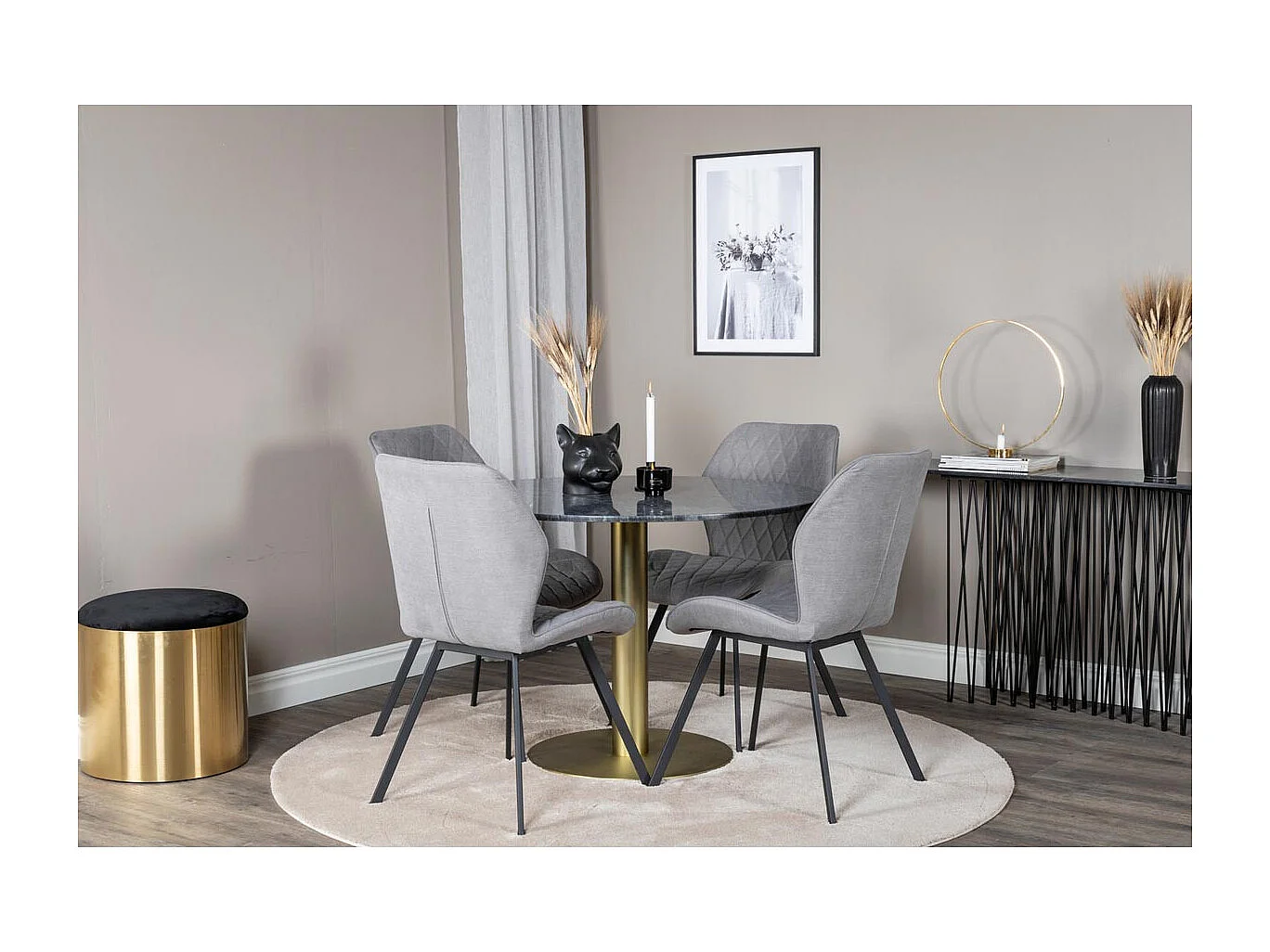 Table à Manger en Marbre "Estelle" 106cm Gris Foncé & Or