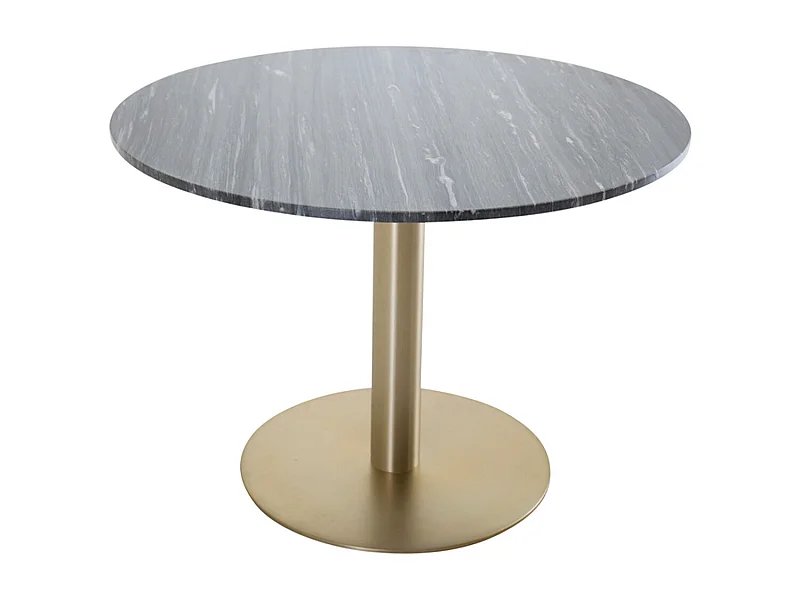 Estelle eetkamertafel Ø106cm marmor zwart, mat messing decor.