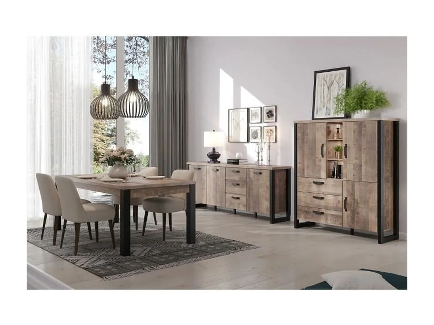 Table à manger en bois et pieds en acier noir Adeline L 160cm