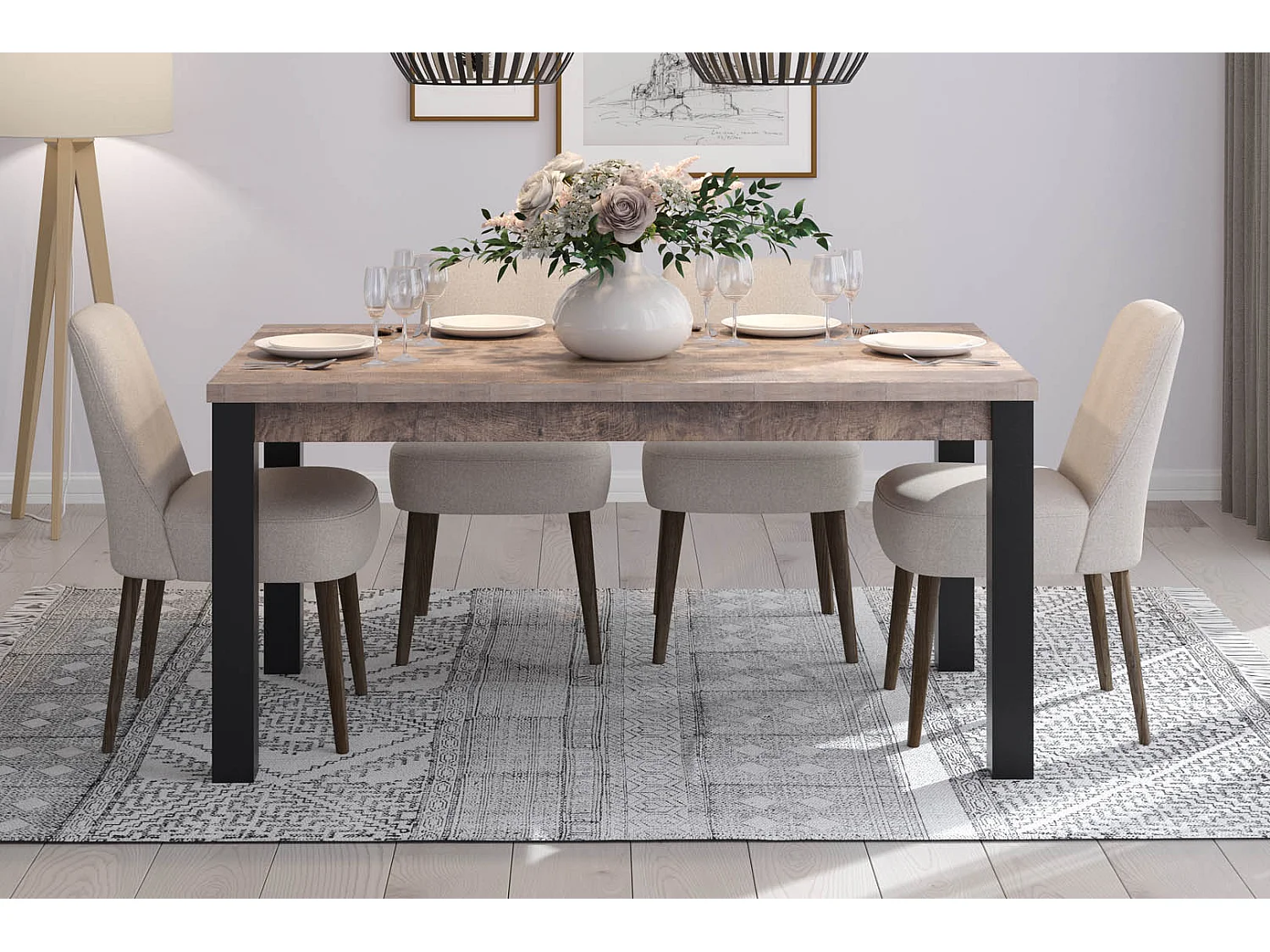Emile table de salle à manger 90x160 cm chêne décor.