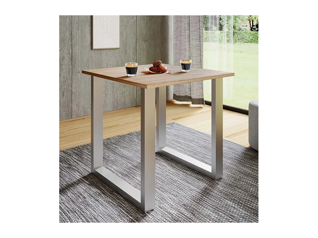 Dining table Xona Silver / Sonoma oak H. 76 x W. 80 x D. 80 cm