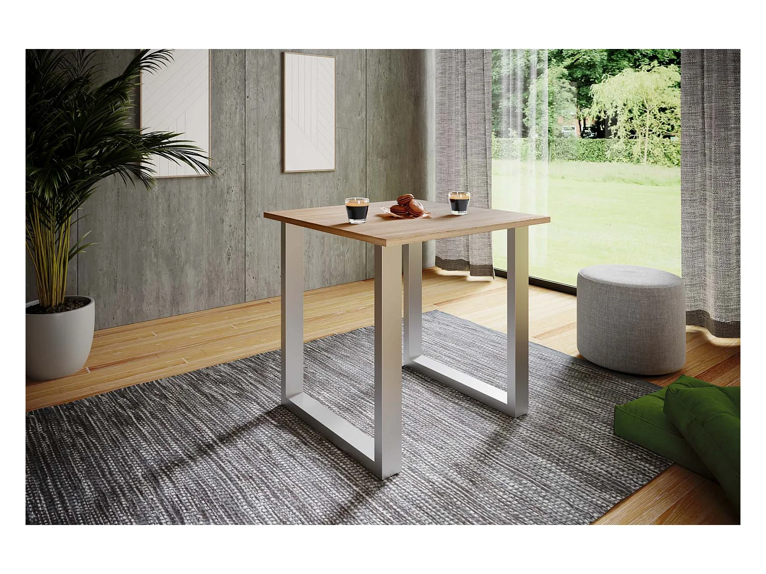 Dining table Xona Silver / Sonoma oak H. 76 x W. 80 x D. 80 cm