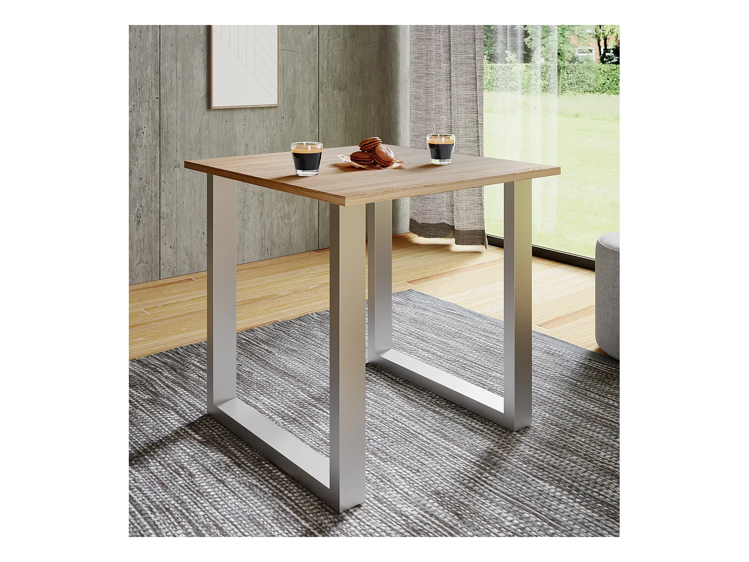 Dining table Xona Silver / Sonoma oak H. 76 x W. 80 x D. 80 cm