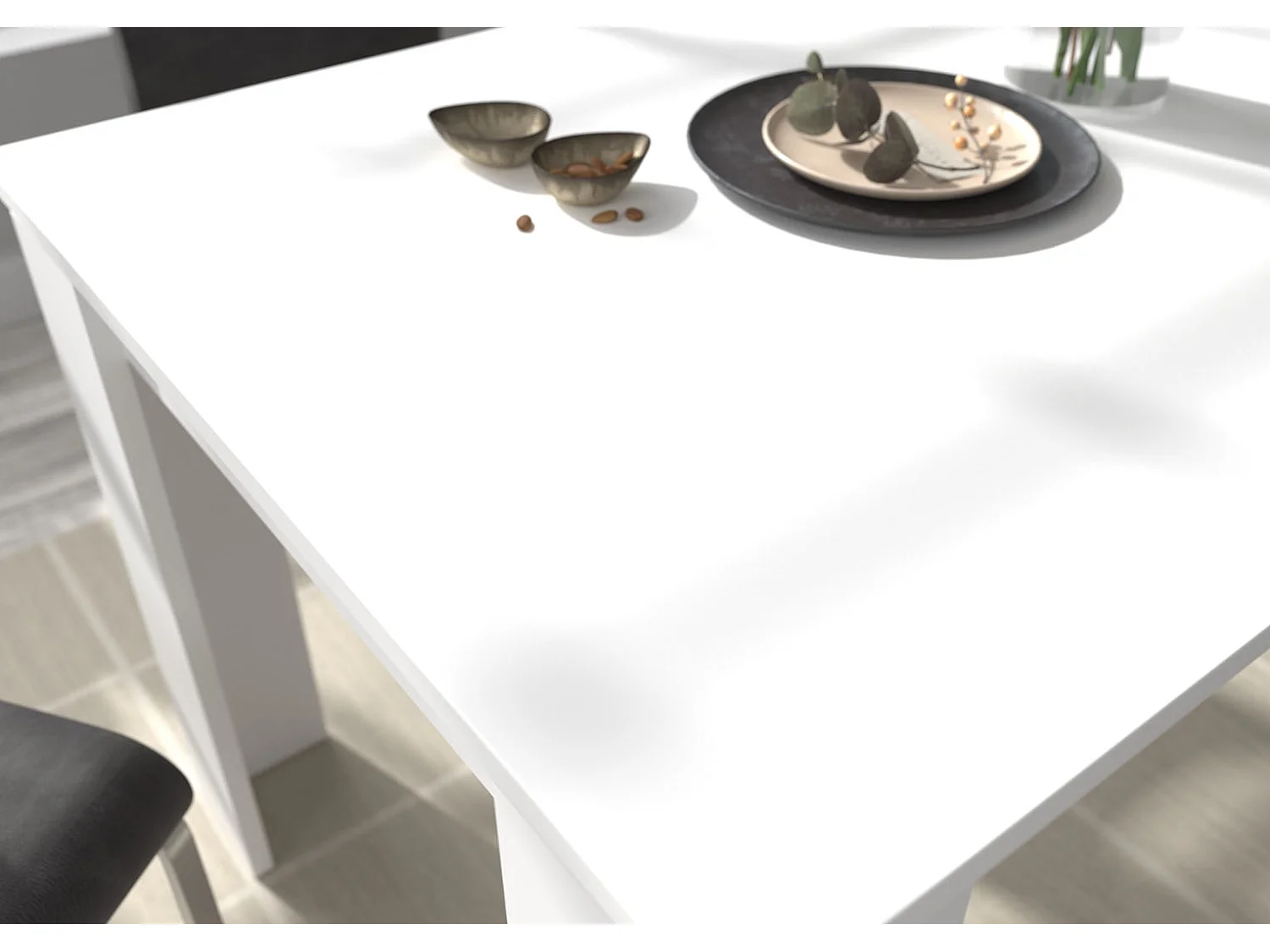 Titan table de salle à manger 160/200 cm incl. plaque supplémentaire blanche.