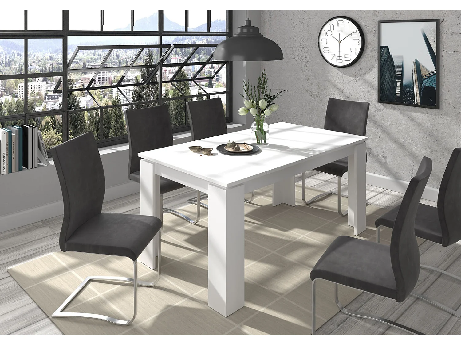 Titan table de salle à manger 160/200 cm incl. plaque supplémentaire blanche.