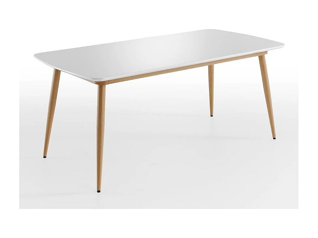 Jona rechthoekige tafel van wit en natuurlijk hout, 180 cm