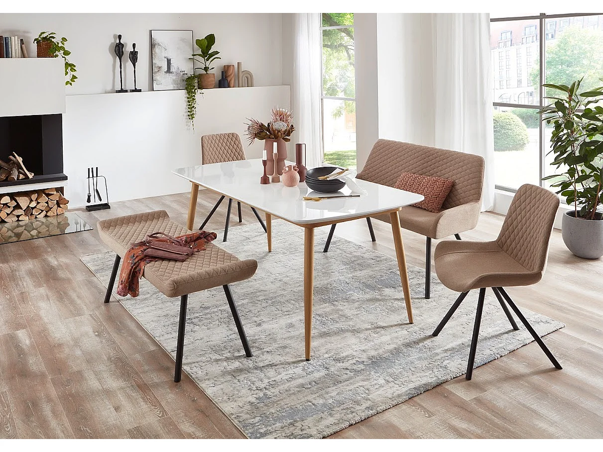 Jona rechthoekige tafel van wit en natuurlijk hout, 180 cm