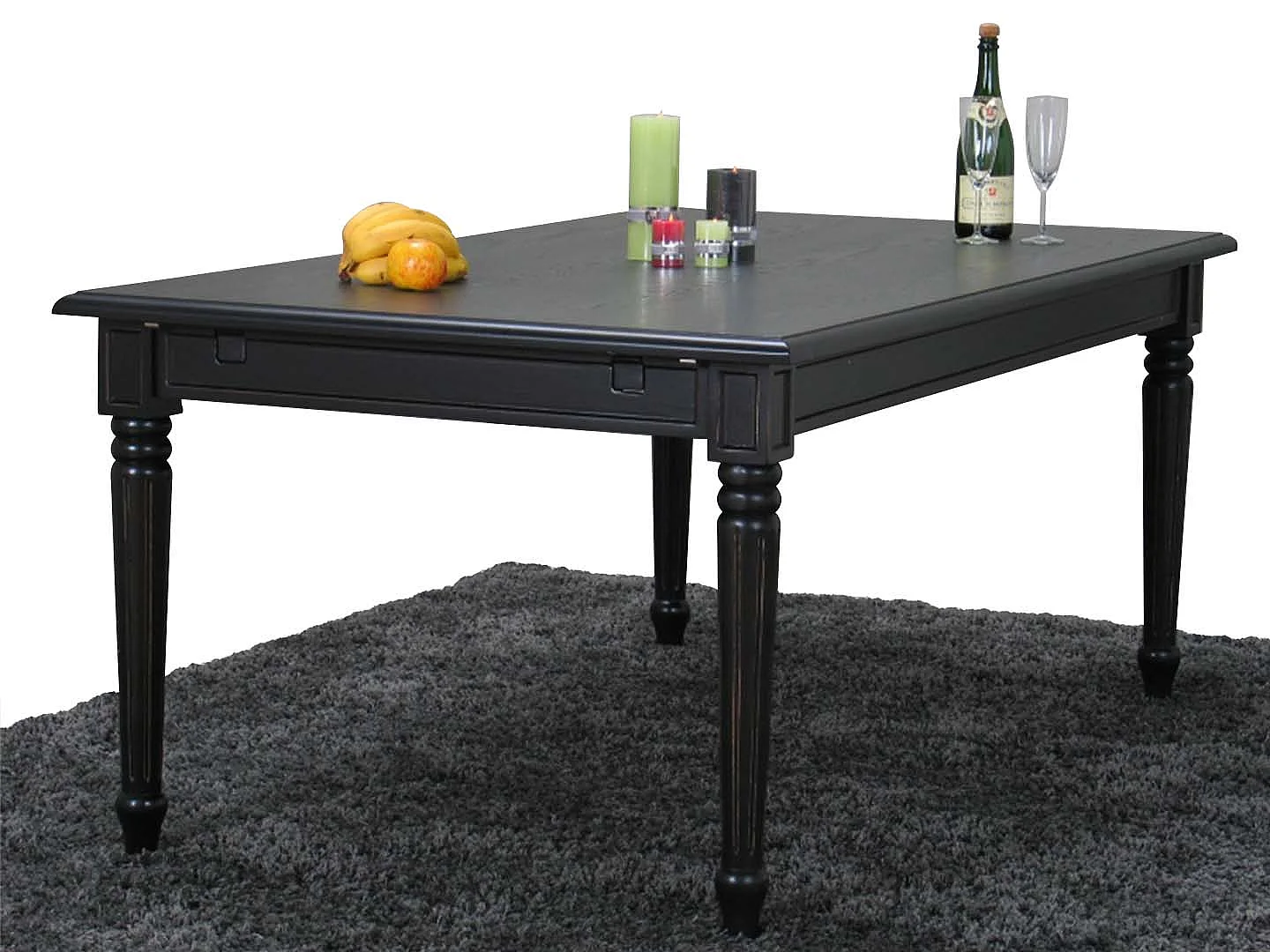Amaretta Table de salle à manger 100x180/280, 2 extensions inclues, noir, vintage.