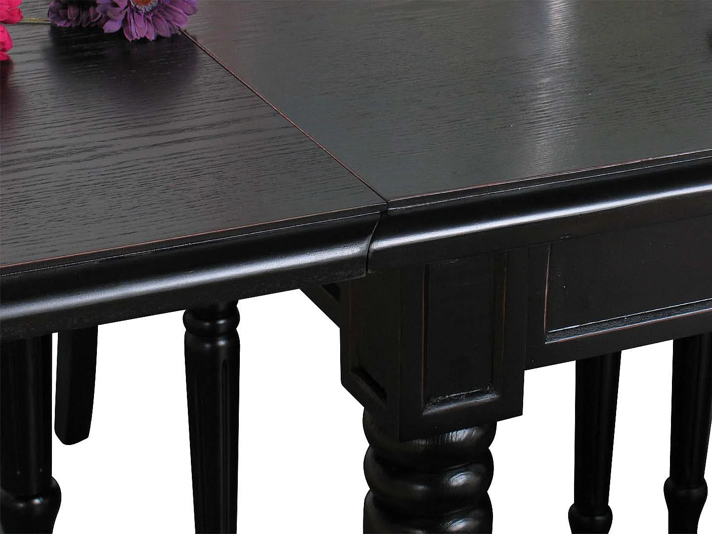 Amaretta Table de salle à manger 100x180/280, 2 extensions inclues, noir, vintage.