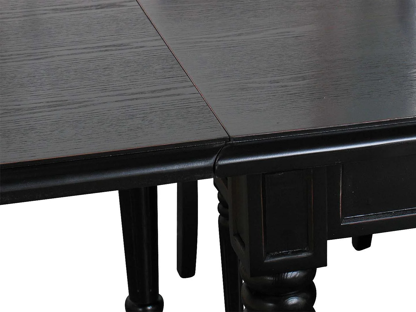 Amaretta Table de salle à manger 100x180/280, 2 extensions inclues, noir, vintage.