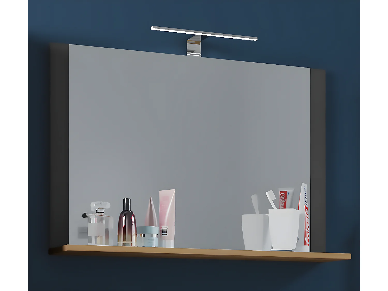 VCM miroir de salle de bain miroir mural miroir suspendu salle de bain miroir Lendas étagère (anthracite / chêne miel|80)