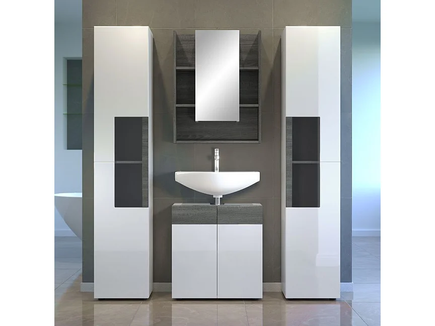 Matgrijze wandkast met Daisy spiegel 60 cm