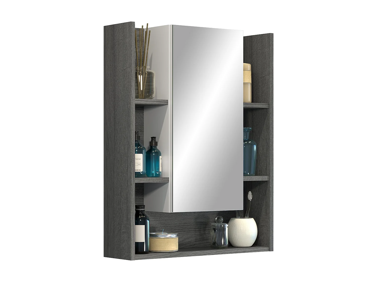 Matgrijze wandkast met Daisy spiegel 60 cm