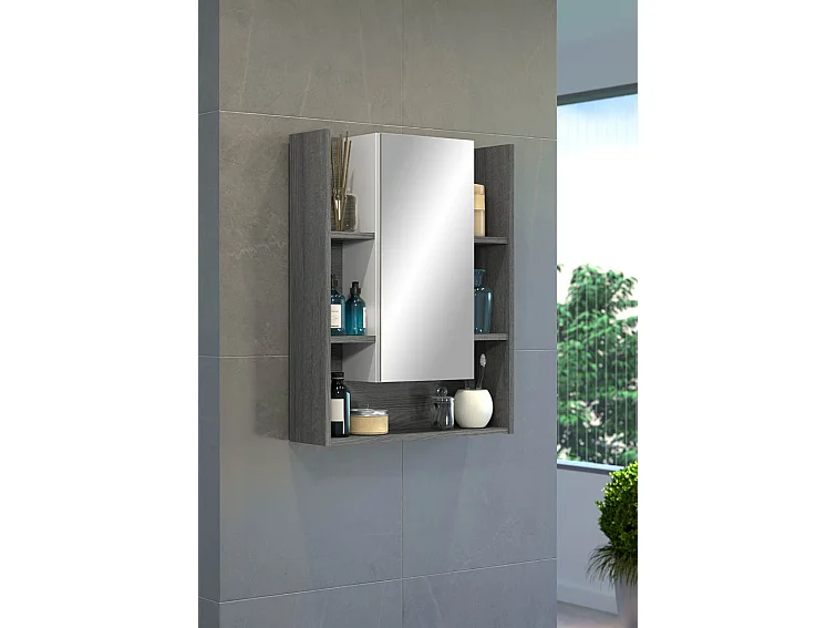 Matgrijze wandkast met Daisy spiegel 60 cm