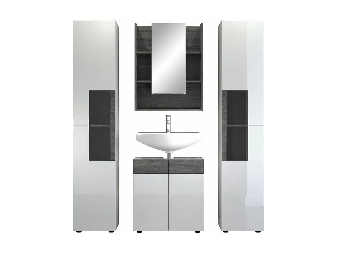 Matgrijze wandkast met Daisy spiegel 60 cm