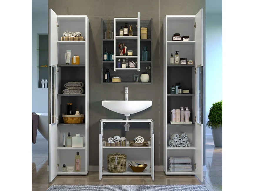 Matgrijze wandkast met Daisy spiegel 60 cm