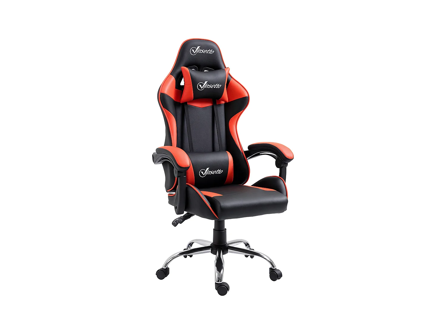 Fauteuil de bureau gamer style baquet racing - pivotant, inclinable - coussins tétière et lombaires inclus - revêtement PU rouge noir