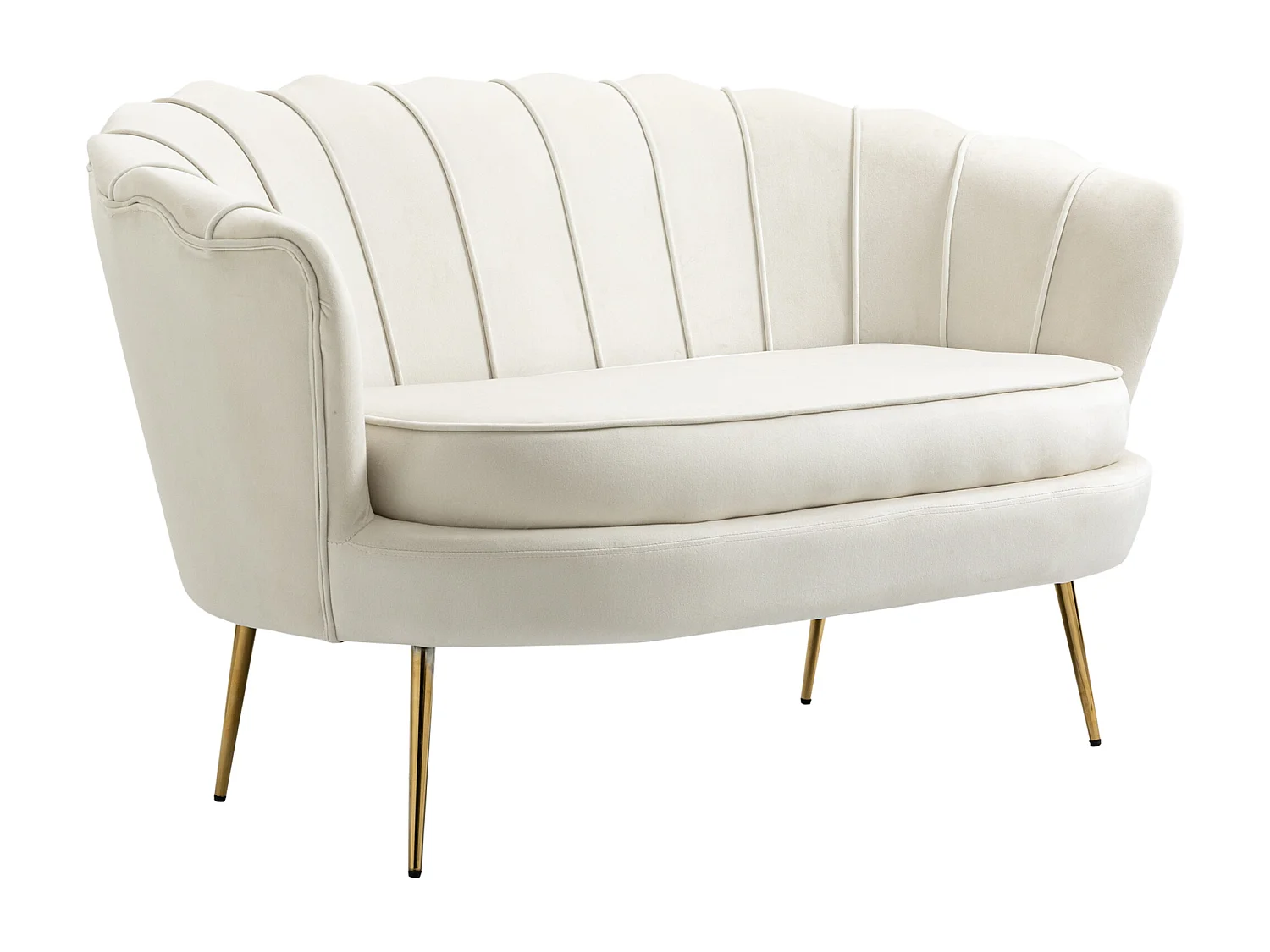 Canapé 2 places coquillage canapé design dim. 130L x 77l x 77H cm pieds dorés effilés velours crème