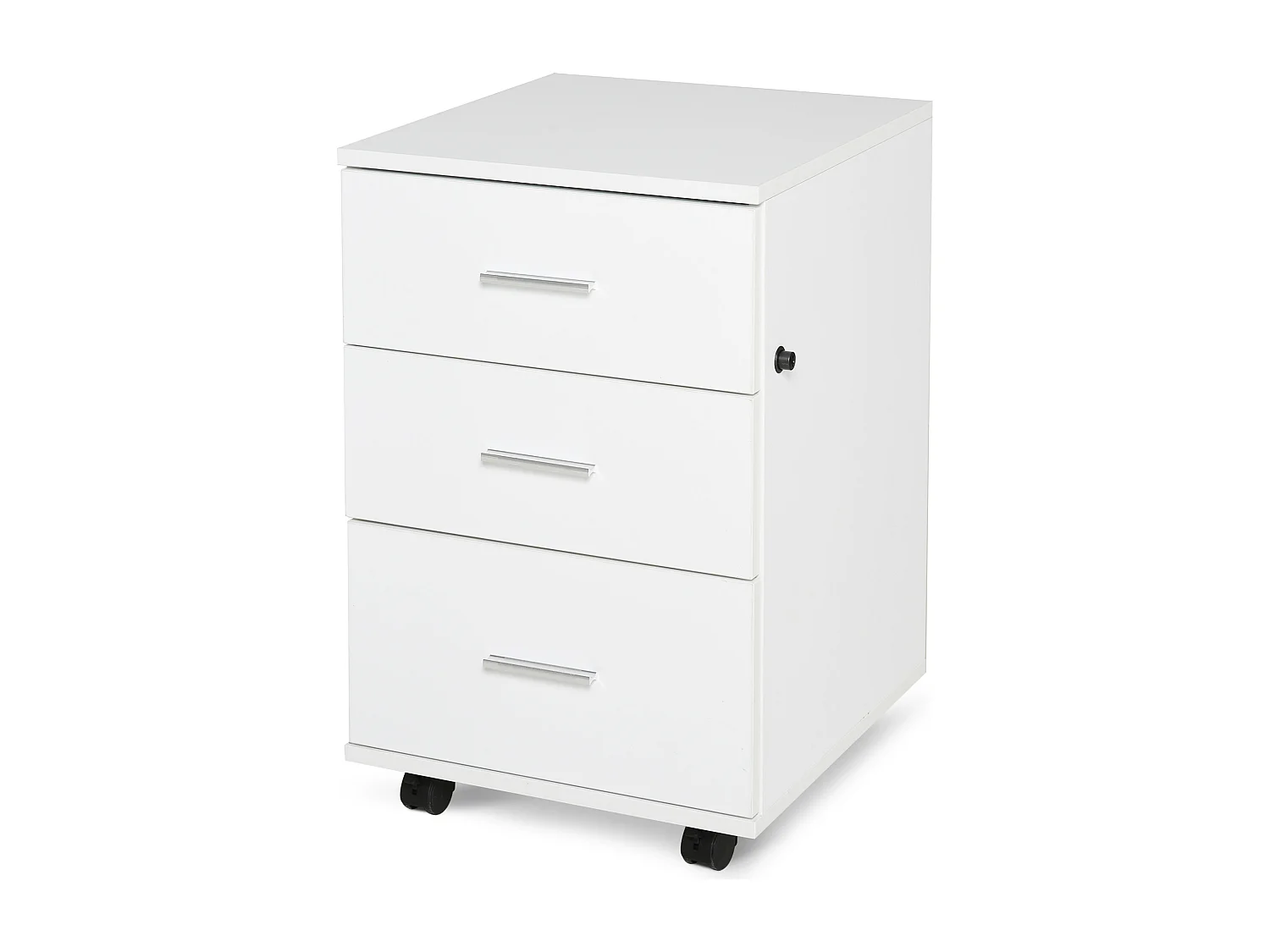 Caisson de bureau rangement bureau sur roulettes 3 tiroirs verrouillables dim. 40L x 41,5l x 61,5H cm blanc
