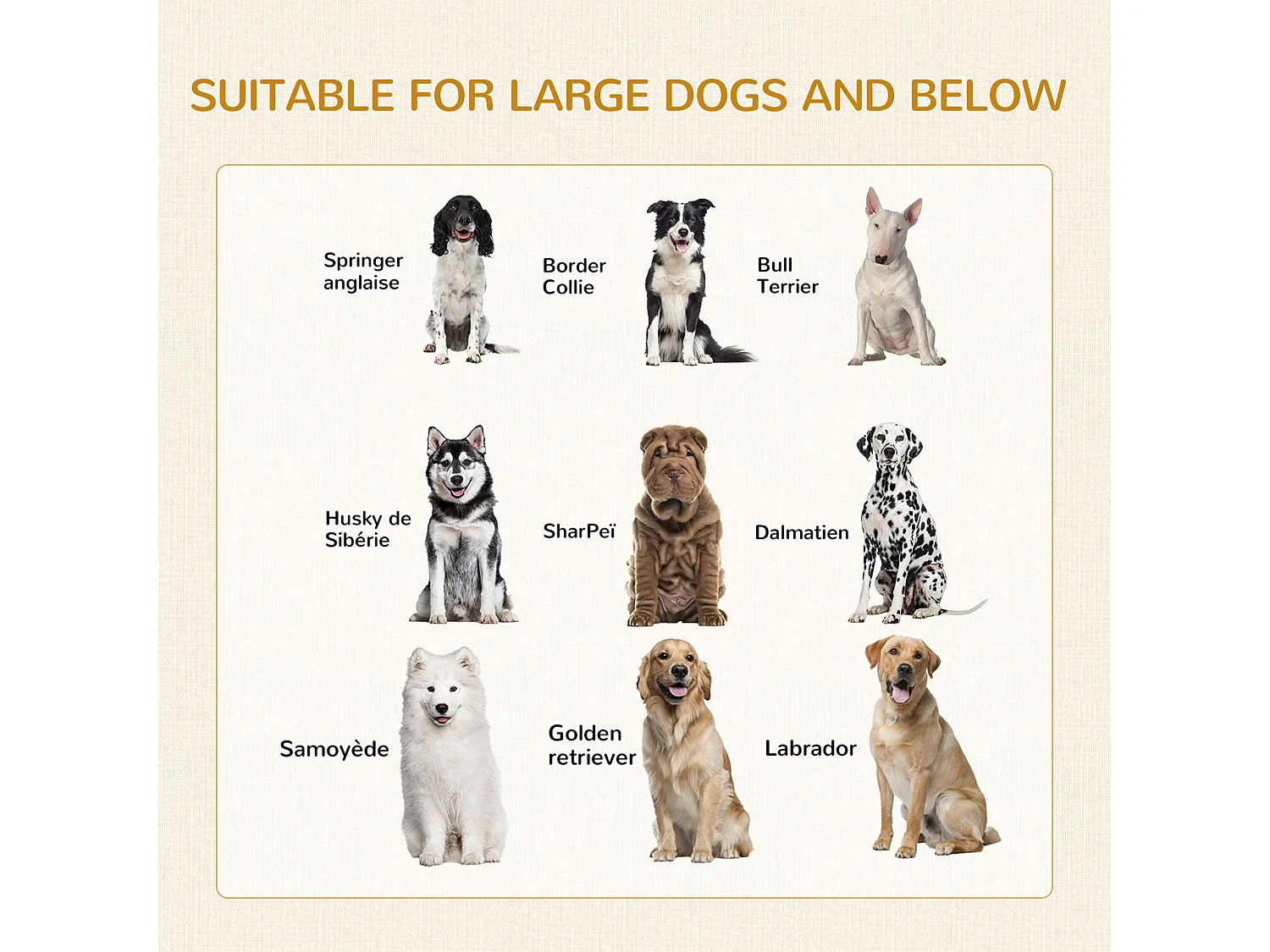 Cage pour chien sur pied style industriel - 2 portes verrouillables, coussin inclus - acier maillé noir panneaux aspect bois blanc