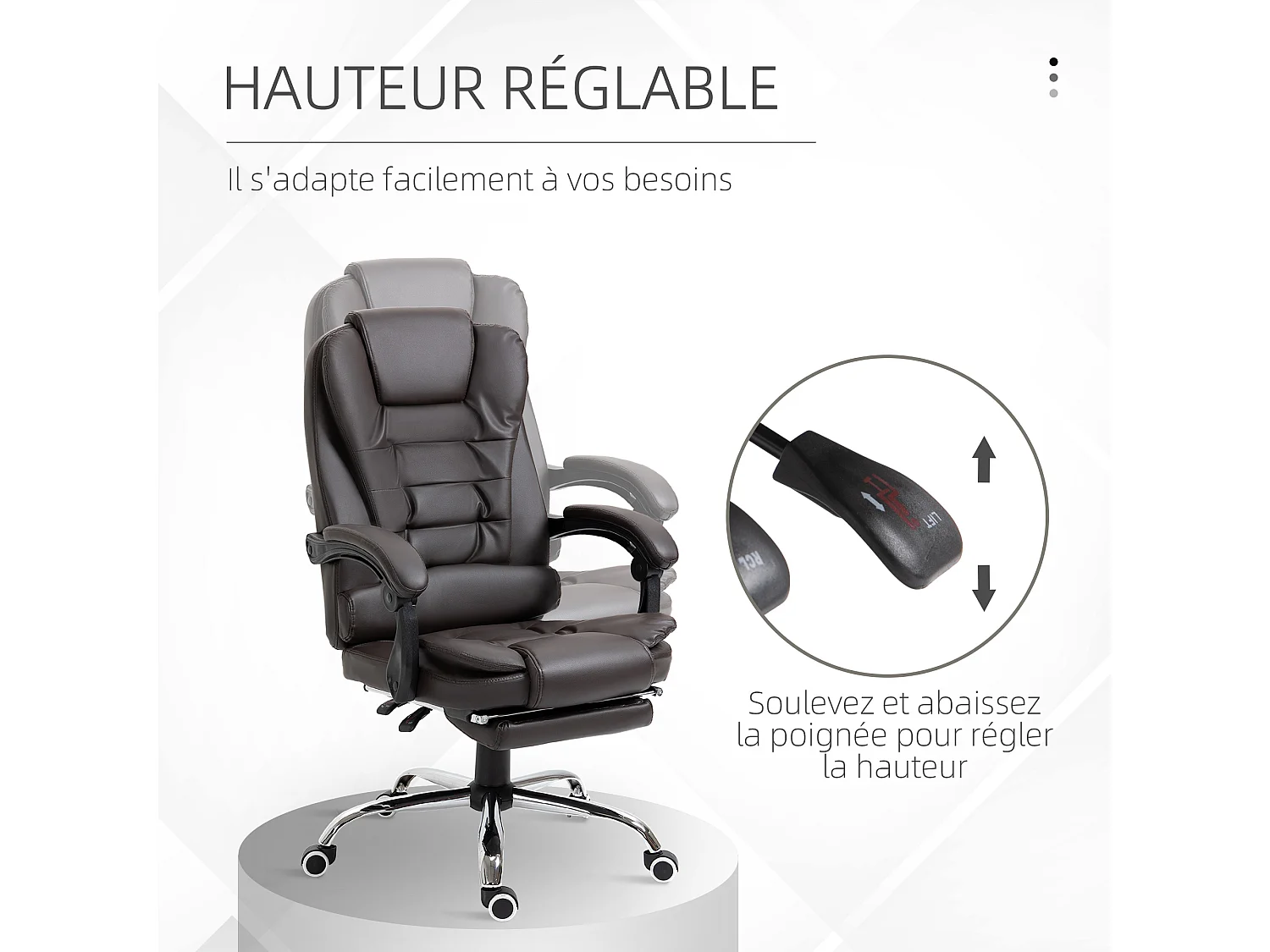 Fauteuil de bureau fauteuil manager grand confort réglable dossier inclinable repose-pied revêtement synthétique chocolat