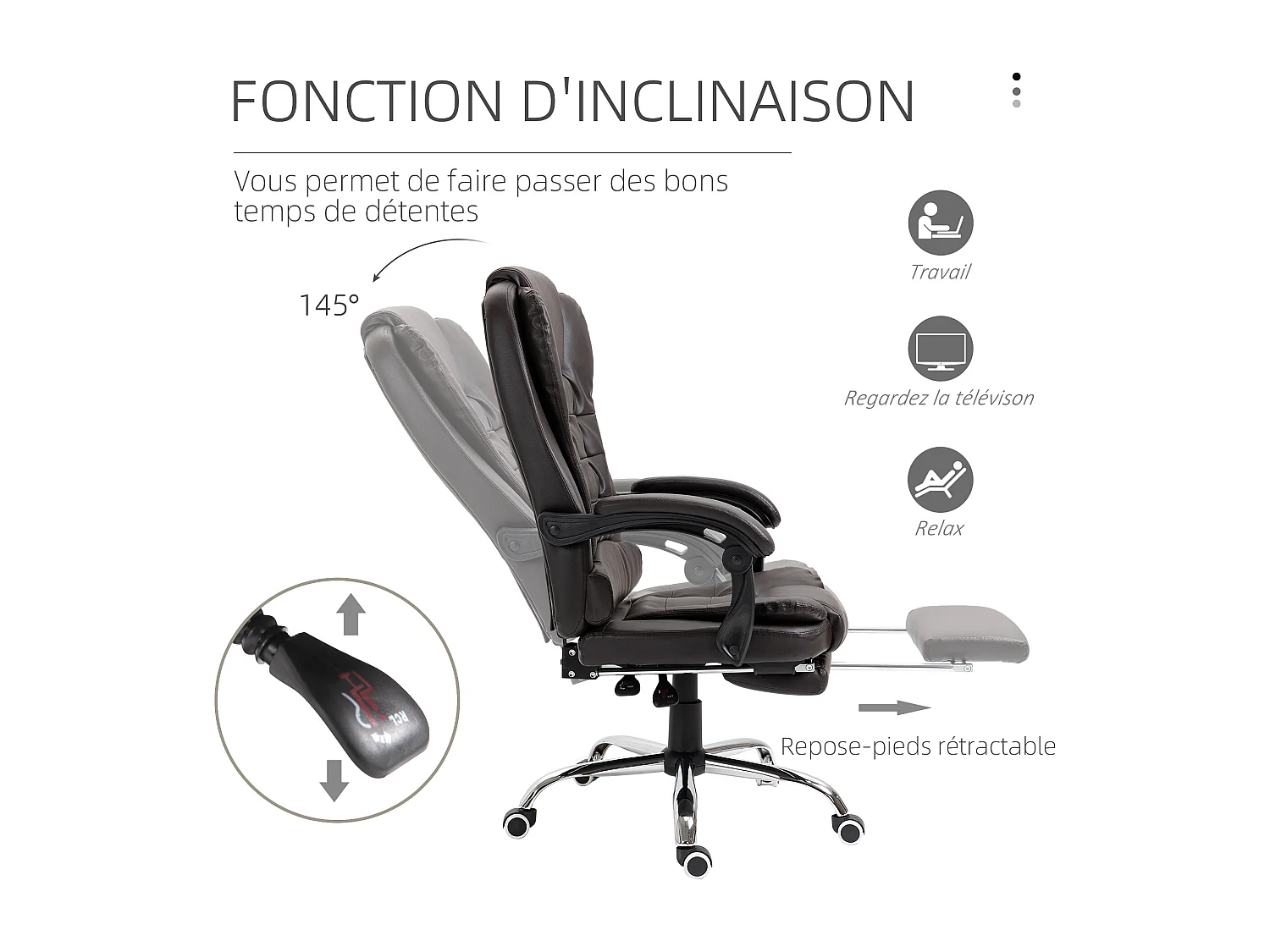 Fauteuil de bureau fauteuil manager grand confort réglable dossier inclinable repose-pied revêtement synthétique chocolat