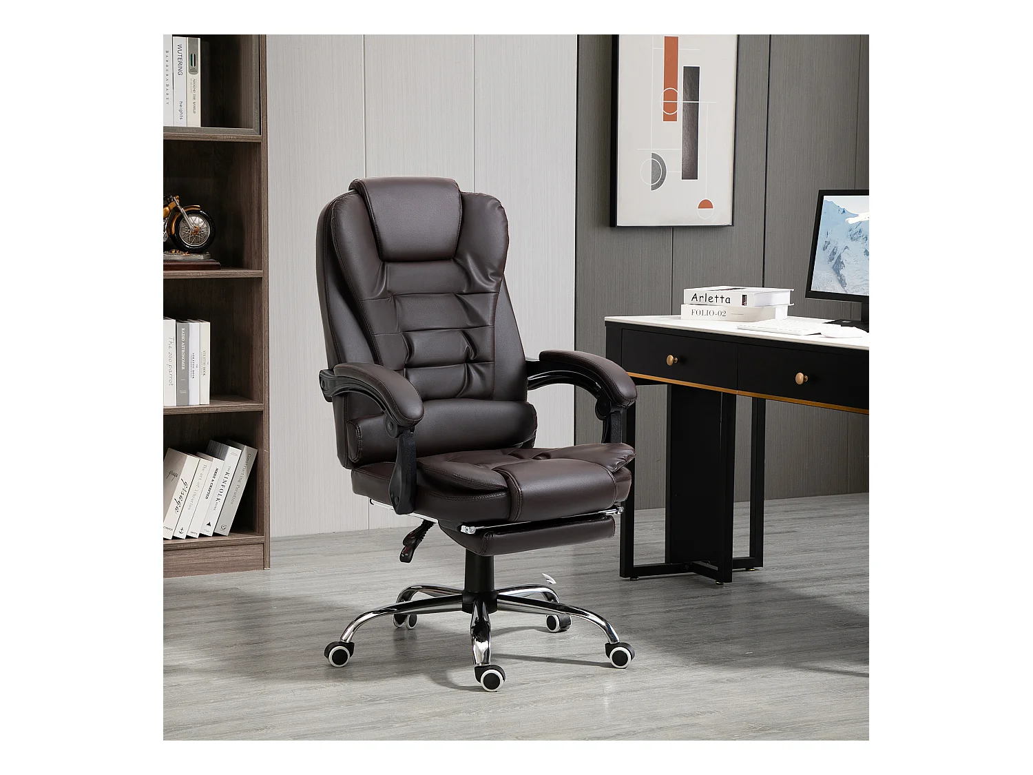 Fauteuil de bureau fauteuil manager grand confort réglable dossier inclinable repose-pied revêtement synthétique chocolat