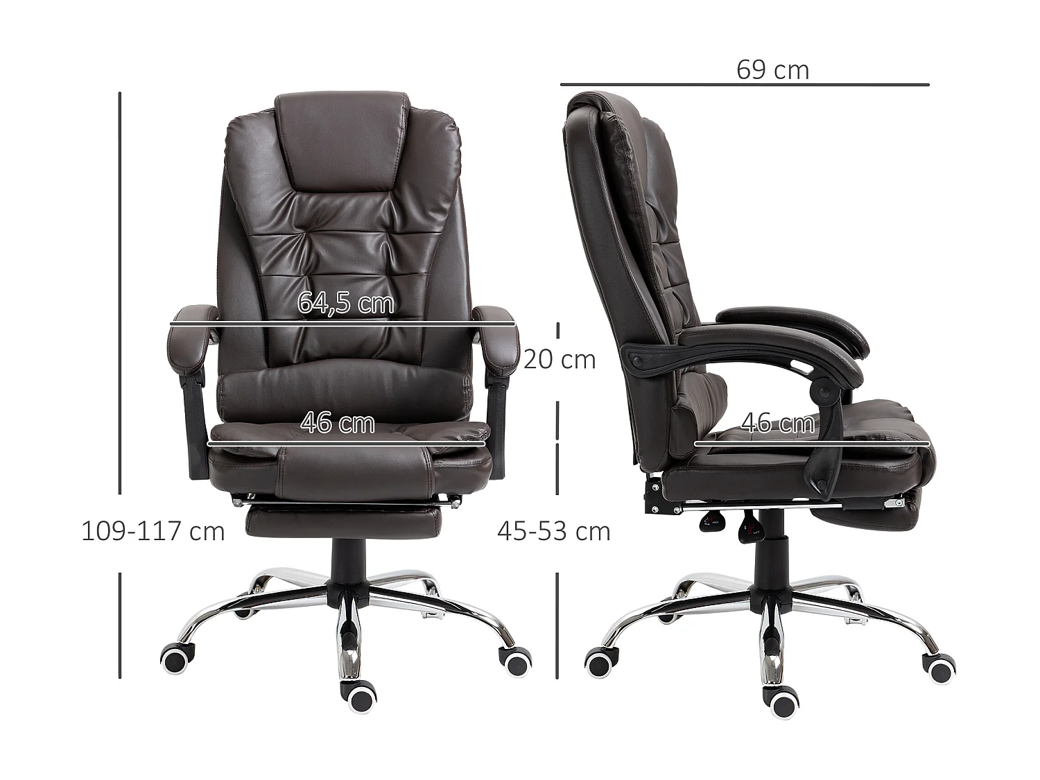 Fauteuil de bureau fauteuil manager grand confort réglable dossier inclinable repose-pied revêtement synthétique chocolat