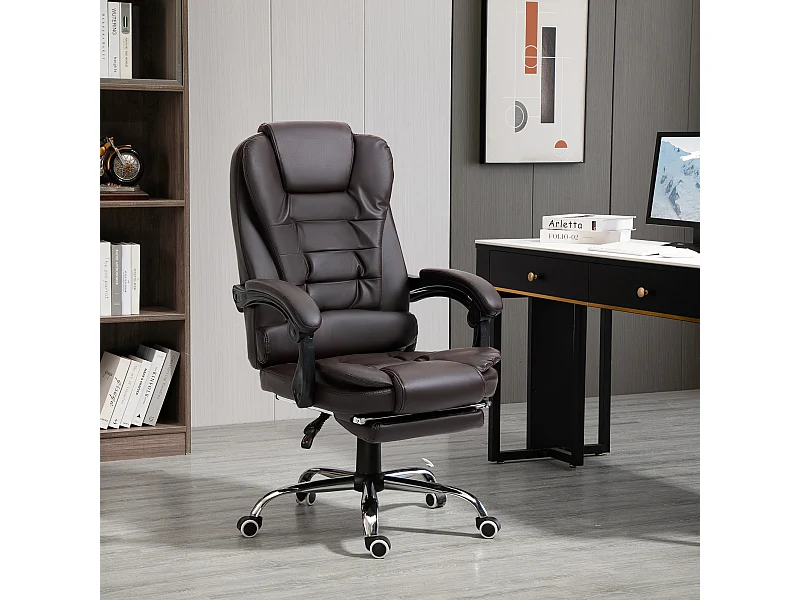 Fauteuil de bureau fauteuil manager grand confort réglable dossier inclinable repose-pied revêtement synthétique chocolat