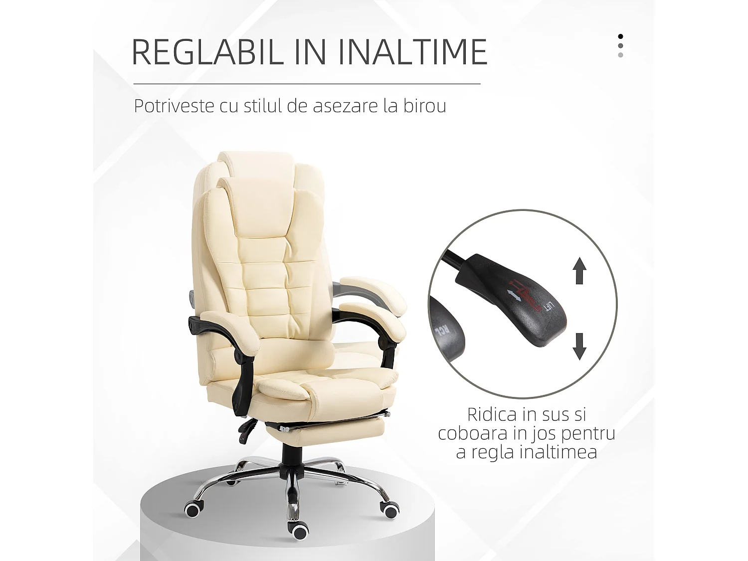 Fauteuil de bureau fauteuil manager grand confort réglable dossier inclinable repose-pied revêtement synthétique crème