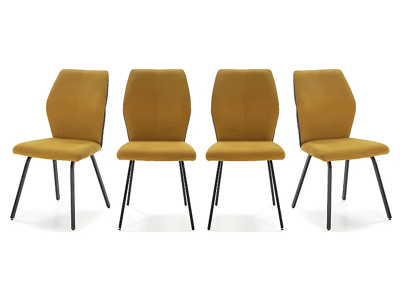 Lot de 4 chaises en tissu jaune moutarde et simili - Garance
