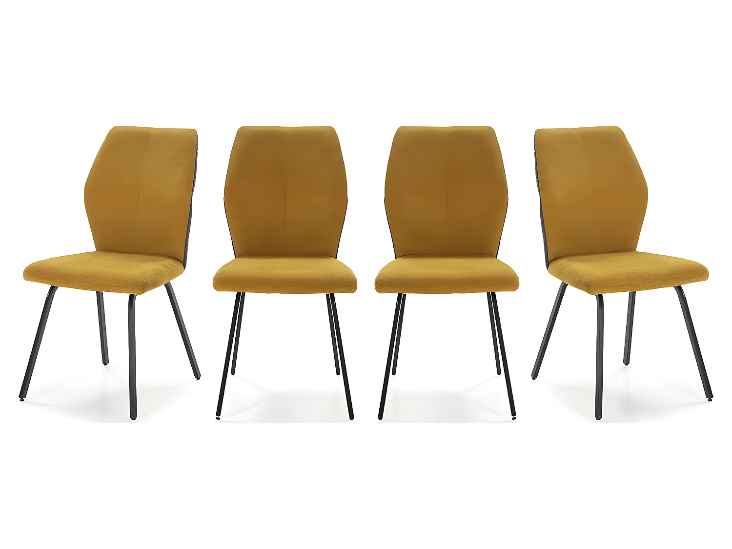 Lot de 4 chaises en tissu jaune moutarde et simili - Garance